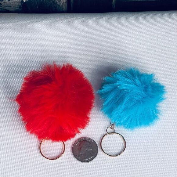 Red & Turquoise Pom Keychains, Small - Picture 1 of 1